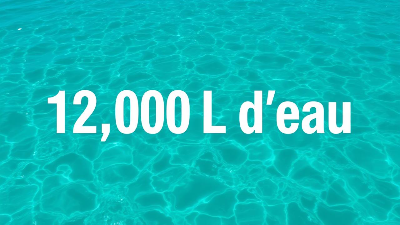 Infographie montrant l'impact environnemental d'une robe de mariée neuve : 12 000 litres d'eau nécessaires